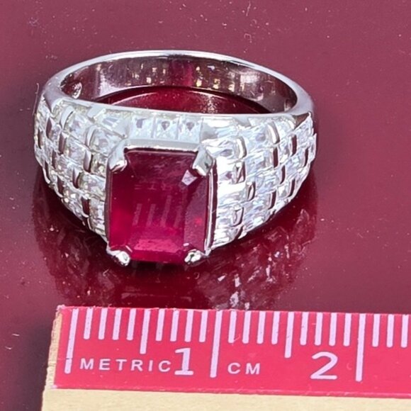 925 Sterling Silver Ring SZ 6.5 with Octagon Natural Ruby 9x7mm Gemstone - Picture 4 of 13